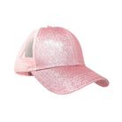 Pink Glitter High Ponytail CC Ball Cap combines practical design with a stylish touch. Featuring a high ponytail opening, it allows for comfortable wear without compromising your hairstyle. The subtle glitter finish adds a refined sparkle, making it suitable for both active and casual settings. Crafted for durability and comfort, this cap is an excellent choice for those seeking a functional accessory with a polished look. 