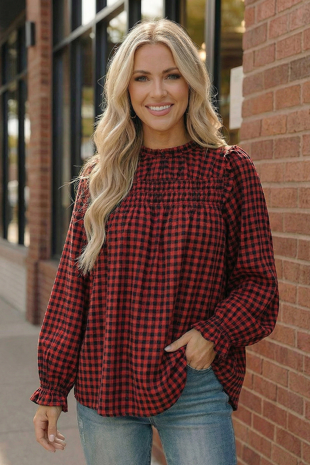 Wildwood Check Red Smock - Charming Charlie