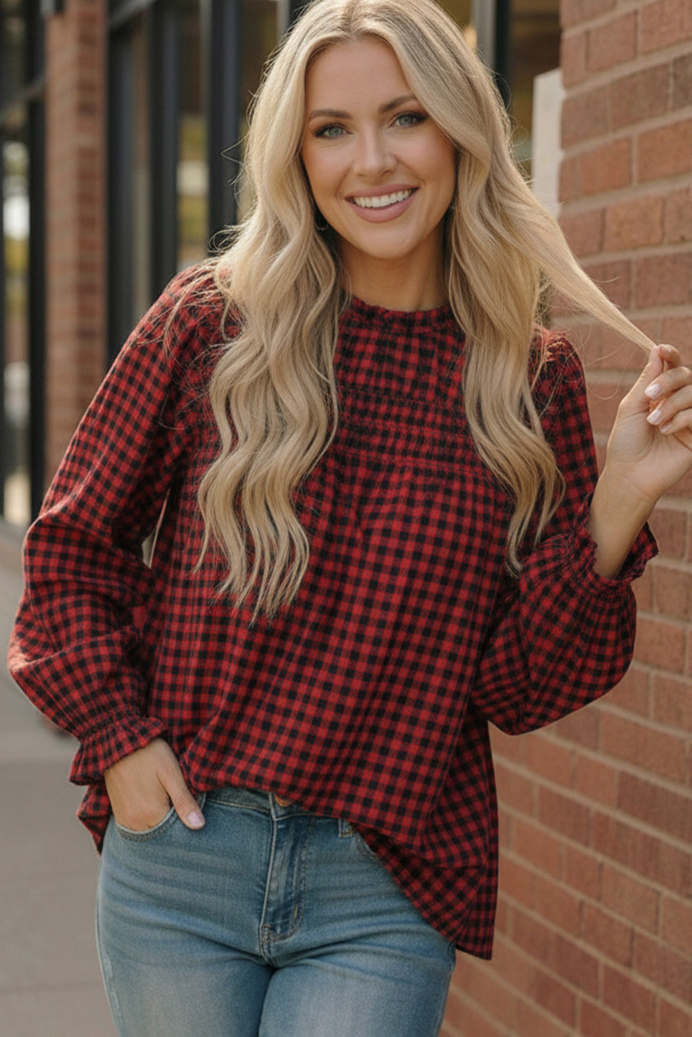 Wildwood Check Red Smock - Charming Charlie