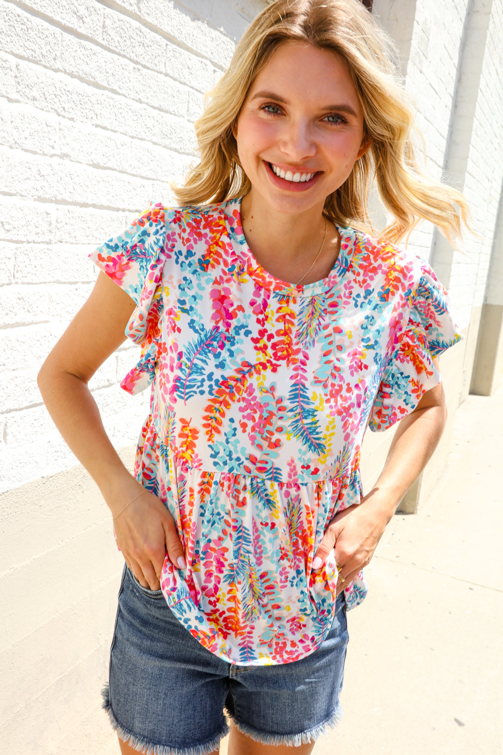 Perfect Find Ivory Floral Leaf Print Short Sleeve Babydoll Top - Charming Charlie