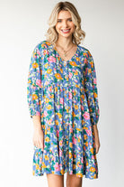 Boho Vibes Cotton Floral Button Down 3/4 Sleeve Tiered Dress - Charming Charlie