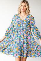 Boho Vibes Cotton Floral Button Down 3/4 Sleeve Tiered Dress - Charming Charlie
