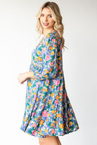 Boho Vibes Cotton Floral Button Down 3/4 Sleeve Tiered Dress - Charming Charlie