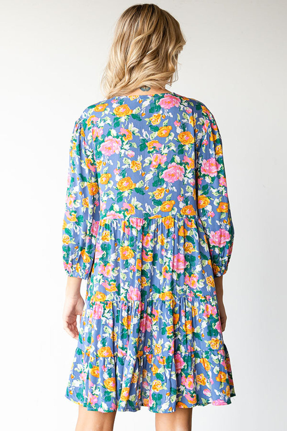 Boho Vibes Cotton Floral Button Down 3/4 Sleeve Tiered Dress Boho Vibes Cotton Floral Button Down 3/4 Sleeve Tiered Dress