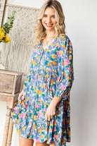 Boho Vibes Cotton Floral Button Down 3/4 Sleeve Tiered Dress - Charming Charlie