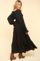 Smocking Maxi Woven Dress with Side Pockets in Black - Charming Charlie