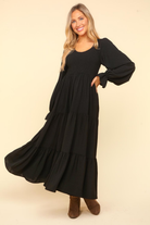 Smocking Maxi Woven Dress with Side Pockets in Black - Charming Charlie