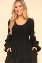 Smocking Maxi Woven Dress with Side Pockets in Black - Charming Charlie