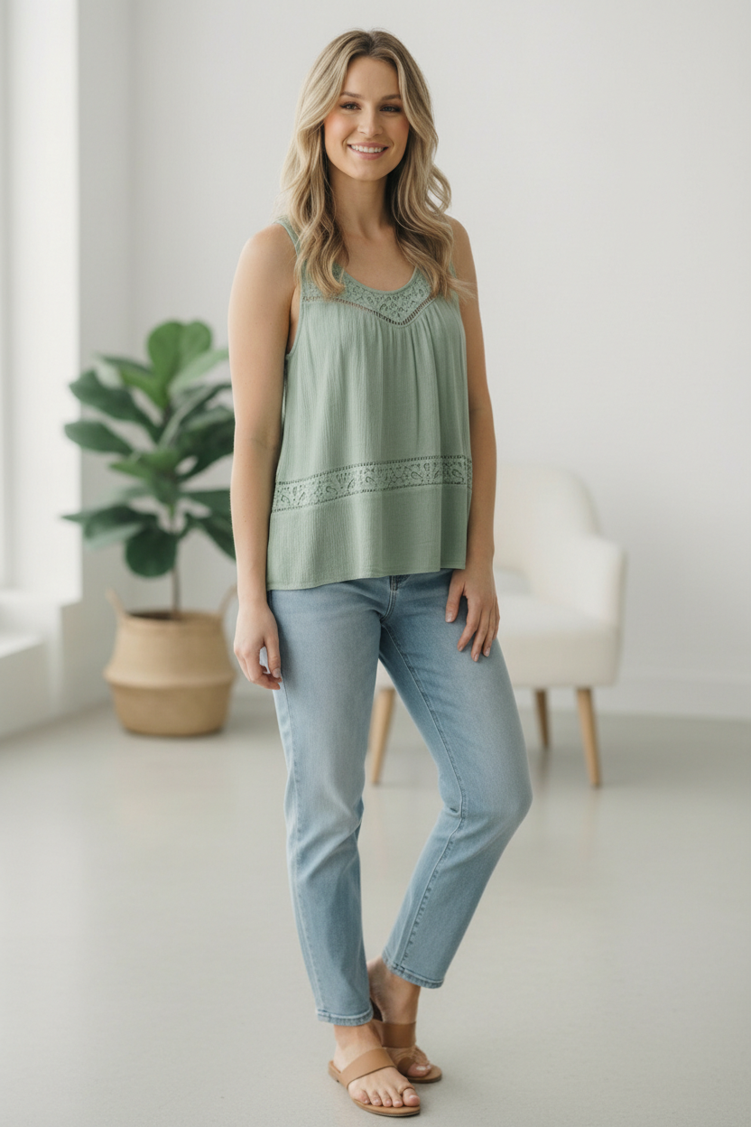Sage & Sweet Lace Tank Top - Charming Charlie