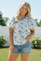 Sweet in Blue Floral Puff Sleeve Babydoll Top - Charming Charlie