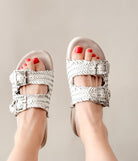 Intertwine Dual Woven Strap Slide in White - Charming Charlie
