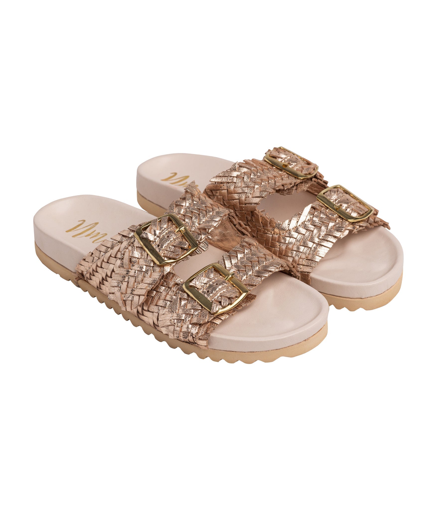 Intertwine Dual Woven Strap Slide in Champagne - Charming Charlie