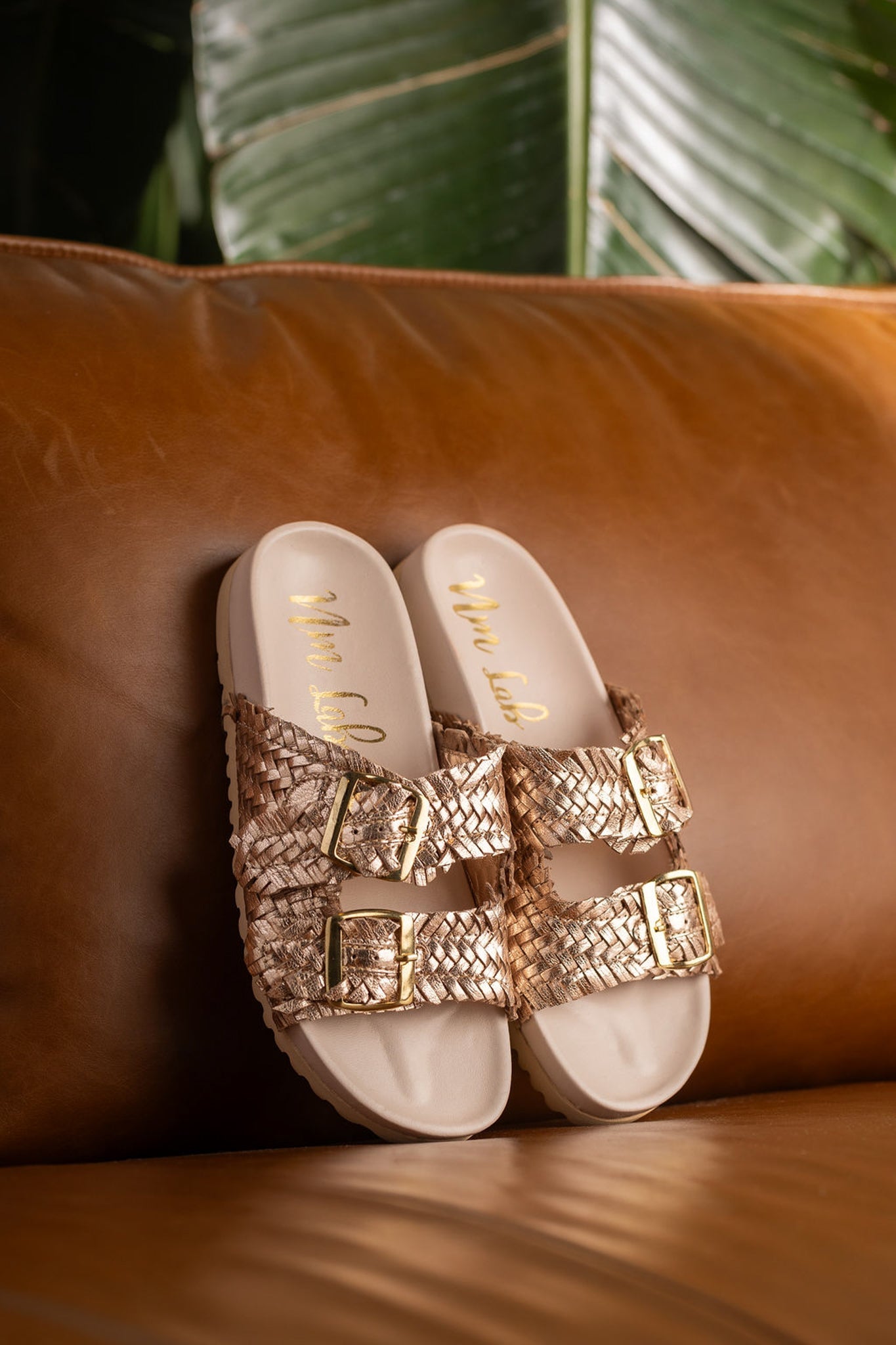 Intertwine Dual Woven Strap Slide in Champagne - Charming Charlie