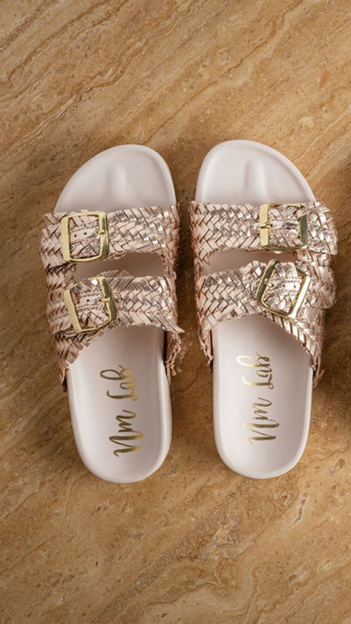 Intertwine Dual Woven Strap Slide in Champagne - Charming Charlie
