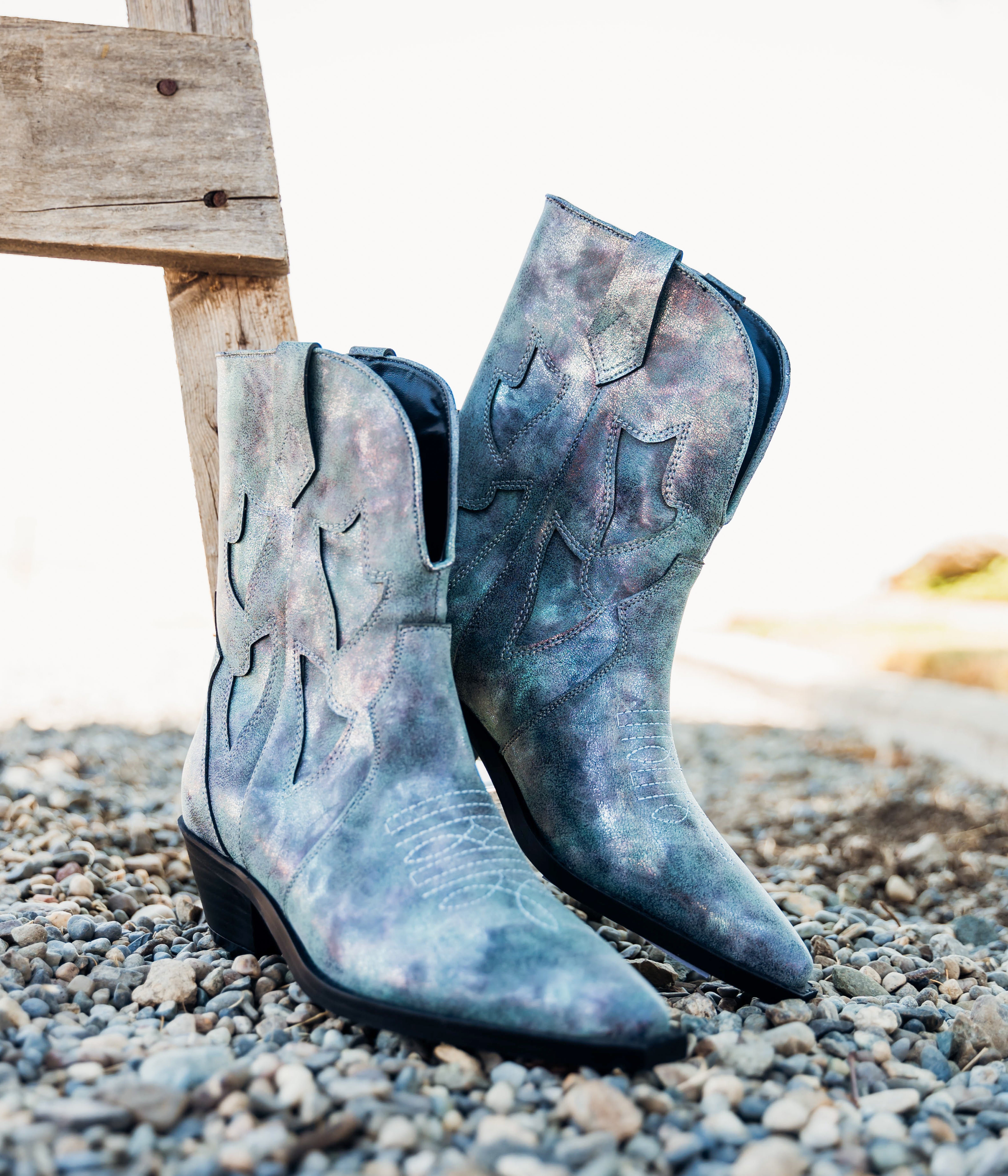 Jersey Metallic Boot in Blue - Charming Charlie
