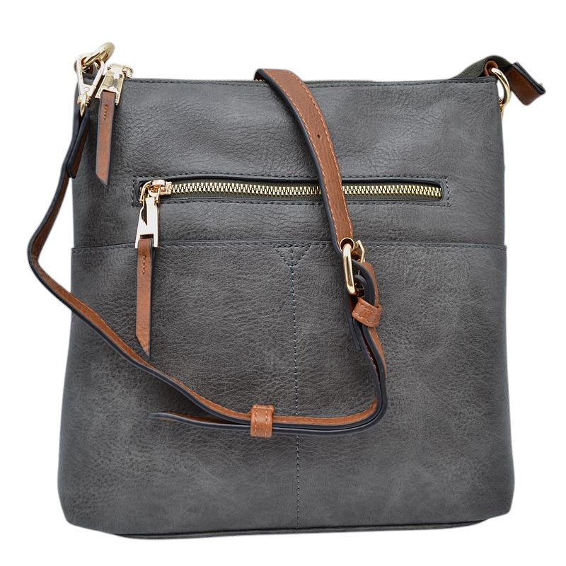 Kaylee Soft PU Vegan Leather 2 in 1 Tote Crossbody Bag - Dark Gray - Crossbody Bags