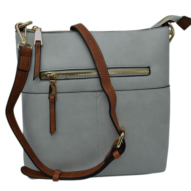 Kaylee Soft PU Vegan Leather 2 in 1 Tote Crossbody Bag - Light Gray - Crossbody Bags