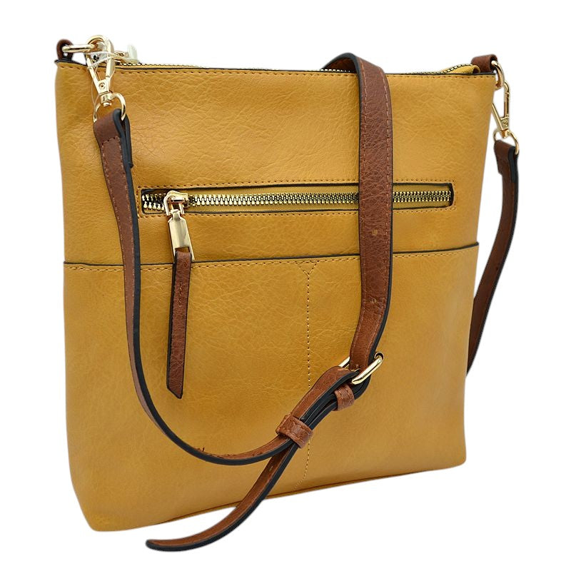 Kaylee Soft PU Vegan Leather 2 in 1 Tote Crossbody Bag - Mustard - Crossbody Bags