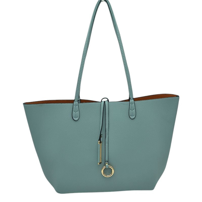 Kendra Reversible Supersoft Vegan Leather Tote Handbag - Blue/Brown - Tote Bag