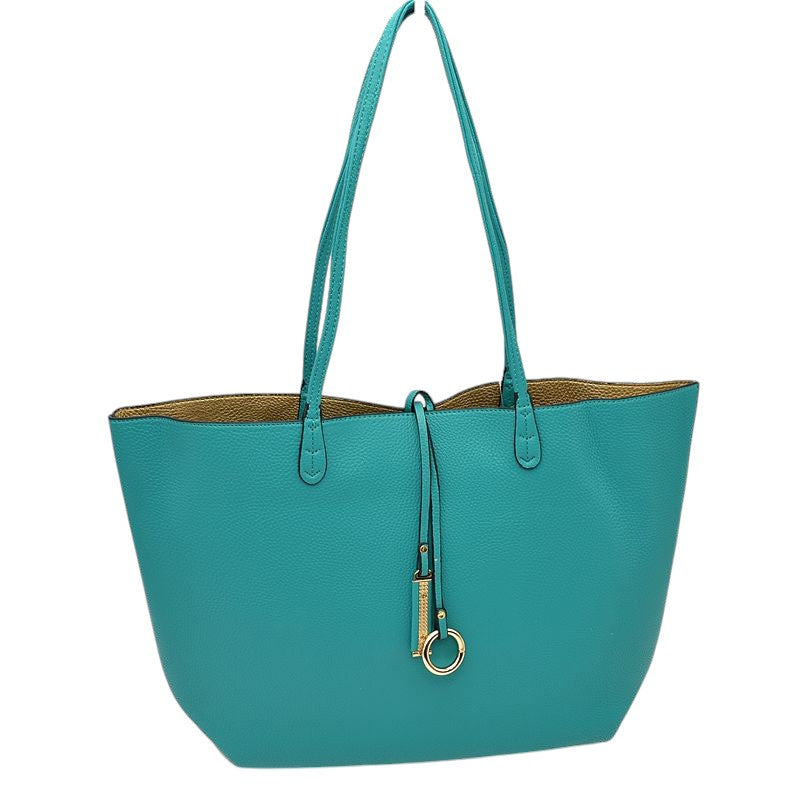 Kendra Reversible Supersoft Vegan Leather Tote Handbag - Turquoise/Gold - Tote Bag