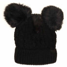 Black Kids Cable Knit Double Matching Pom Beanie offers cozy warmth and stylish design for young wearers. Crafted with a double-layer knit, it provides extra insulation against cold weather. The matching pom-poms add a playful touch, making it both functional and fashionable for everyday winter wear. Ideal for keeping children comfortable during outdoor activities in chilly conditions. 