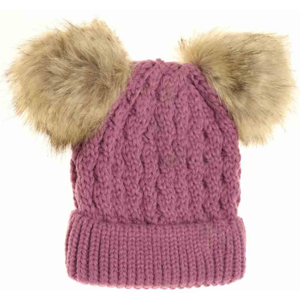 Lavender Kids Cable Knit Double Matching Pom Beanie offers cozy warmth and stylish design for young wearers. Crafted with a double-layer knit, it provides extra insulation against cold weather. The matching pom-poms add a playful touch, making it both functional and fashionable for everyday winter wear. Ideal for keeping children comfortable during outdoor activities in chilly conditions. 
