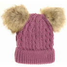 Lavender Kids Cable Knit Double Matching Pom Beanie offers cozy warmth and stylish design for young wearers. Crafted with a double-layer knit, it provides extra insulation against cold weather. The matching pom-poms add a playful touch, making it both functional and fashionable for everyday winter wear. Ideal for keeping children comfortable during outdoor activities in chilly conditions. 