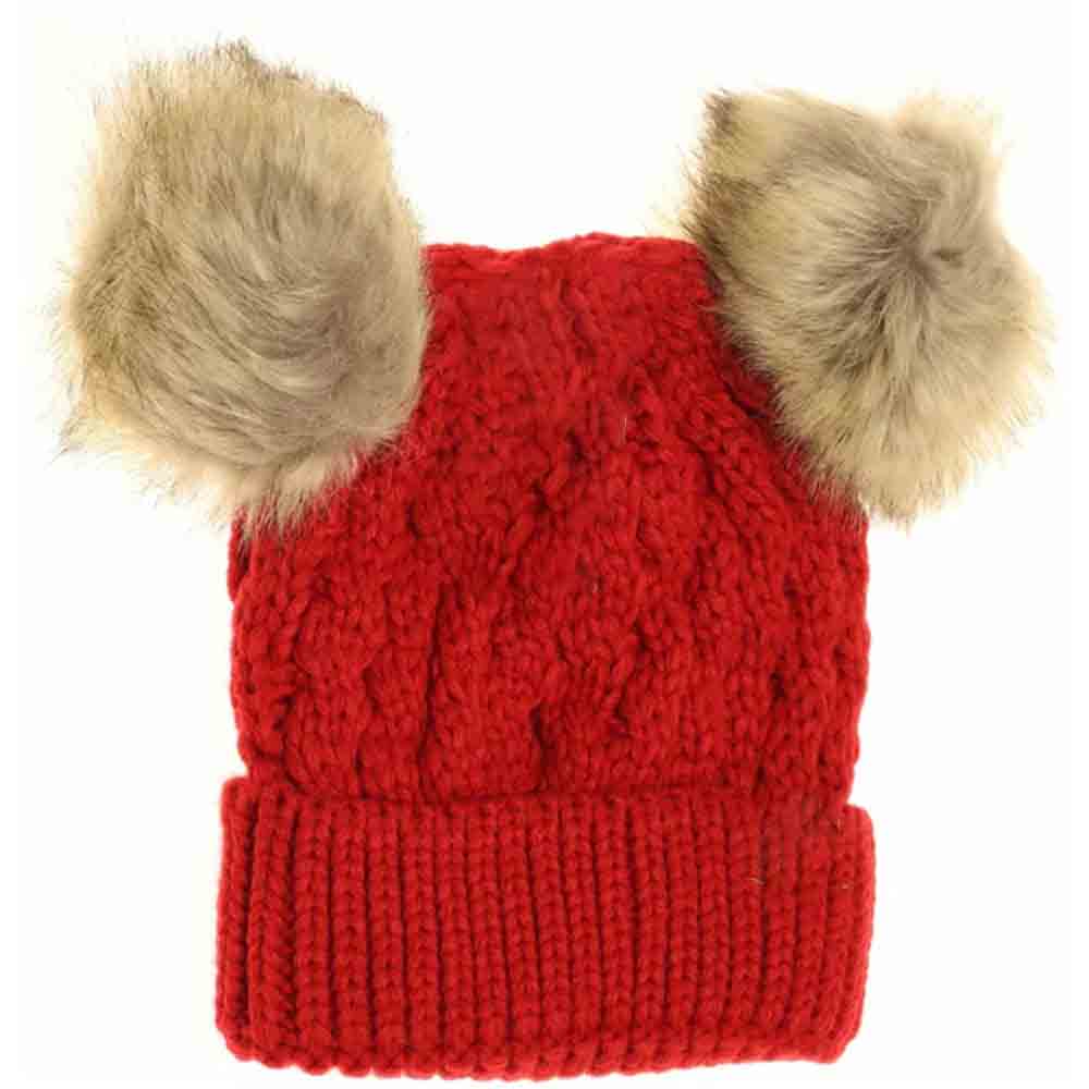 Red Kids Cable Knit Double Matching Pom Beanie offers cozy warmth and stylish design for young wearers. Crafted with a double-layer knit, it provides extra insulation against cold weather. The matching pom-poms add a playful touch, making it both functional and fashionable for everyday winter wear. Ideal for keeping children comfortable during outdoor activities in chilly conditions. 