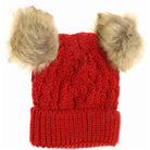 Red Kids Cable Knit Double Matching Pom Beanie offers cozy warmth and stylish design for young wearers. Crafted with a double-layer knit, it provides extra insulation against cold weather. The matching pom-poms add a playful touch, making it both functional and fashionable for everyday winter wear. Ideal for keeping children comfortable during outdoor activities in chilly conditions. 