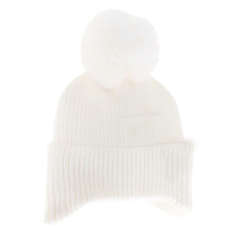Ivory KIDS Ear Flap Pom C.C Beanie combines functional design with comfort to protect children from cold weather. Featuring extended ear flaps for added warmth and a soft pom-pom detail, this beanie is crafted from high-quality materials that provide insulation without sacrificing breathability. Its secure fit ensures it stays in place during active play, making it a reliable accessory for winter outings. 