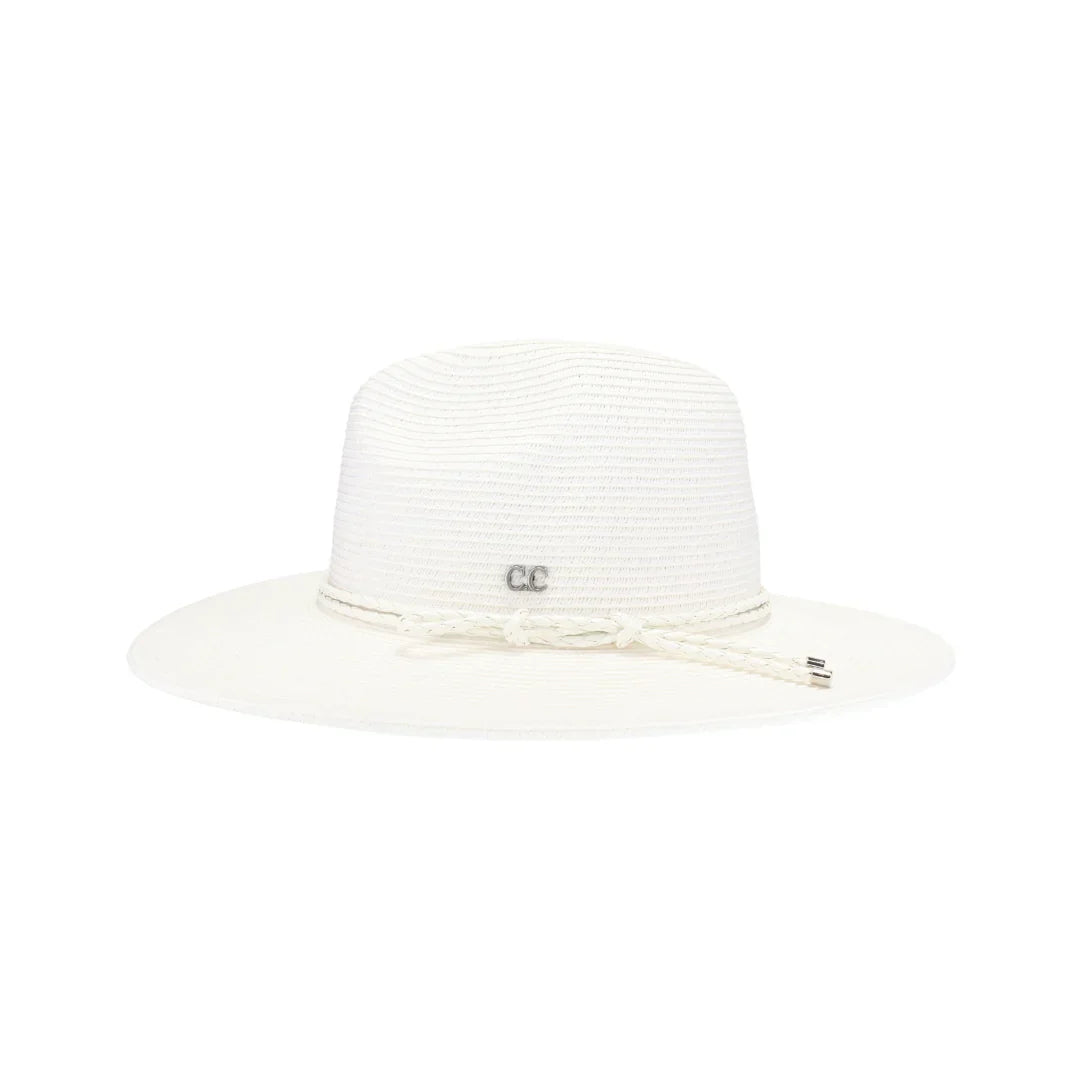 White Leather Rope Band C.C Panama Hat features a finely woven straw construction that offers lightweight breathability and classic sun protection. Accented with a genuine leather rope band, this hat delivers a sophisticated, timeless look suitable for both casual and formal outdoor occasions. Its expert craftsmanship ensures durability and comfort, making it an essential accessory for those who appreciate quality and style. 