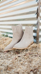Leonor Suede Ankle Boot in Taupe - Charming Charlie