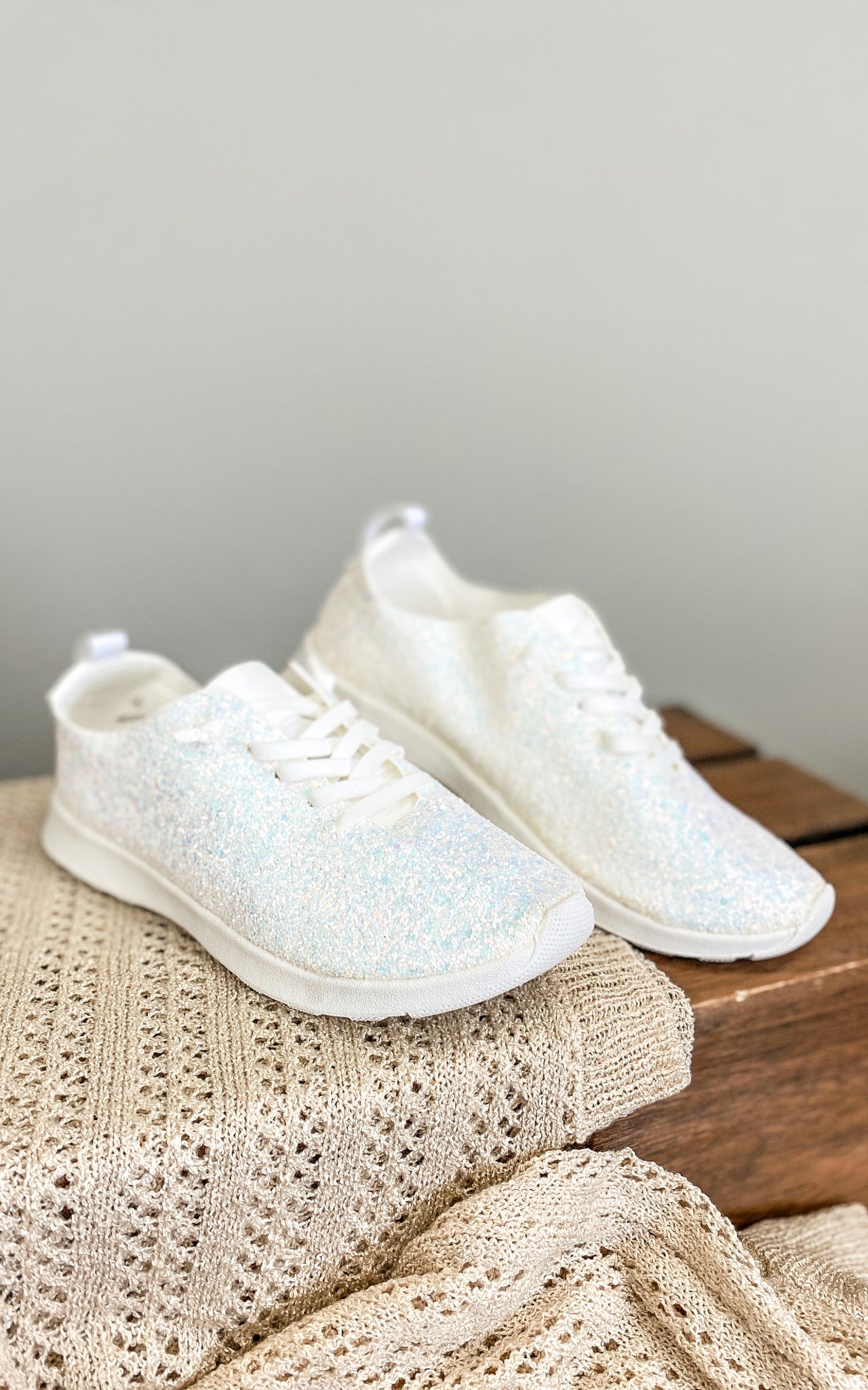 Mayo Glitter Sneakers in White - Charming Charlie