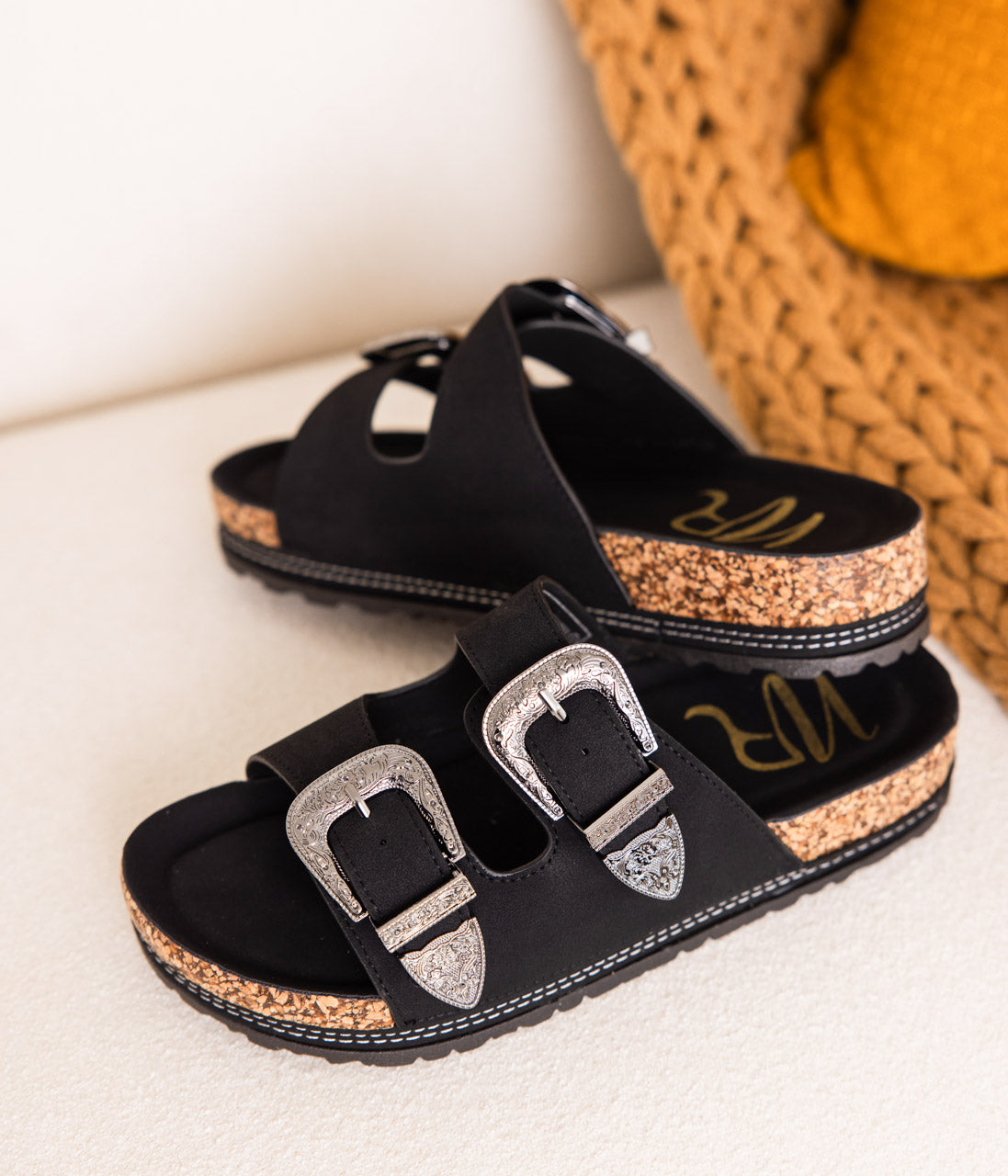 Mickie Western Slides in Black - Charming Charlie