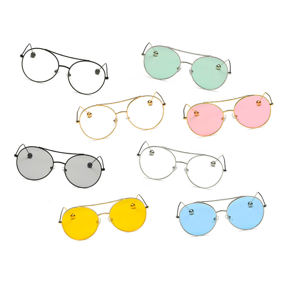 EUREKA | S1016 - Unisex Round Tinted Lens Aviator Clear Glasses Balled Sunglasses - Cramilo Eyewear - Stylish Trendy Affordable Sunglasses Clear Glasses Eye Wear Fashion