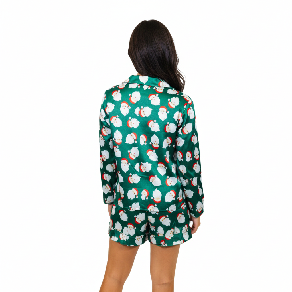 Good Tidings Satin Pajama Long Sleeve Short Set - Charming Charlie