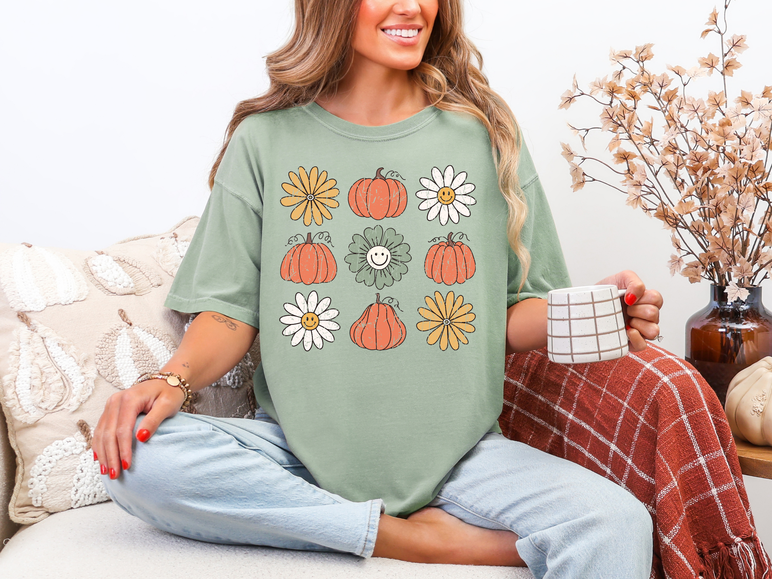 Pumpkin Flowers Retro Graphic Shirt - Charming Charlie