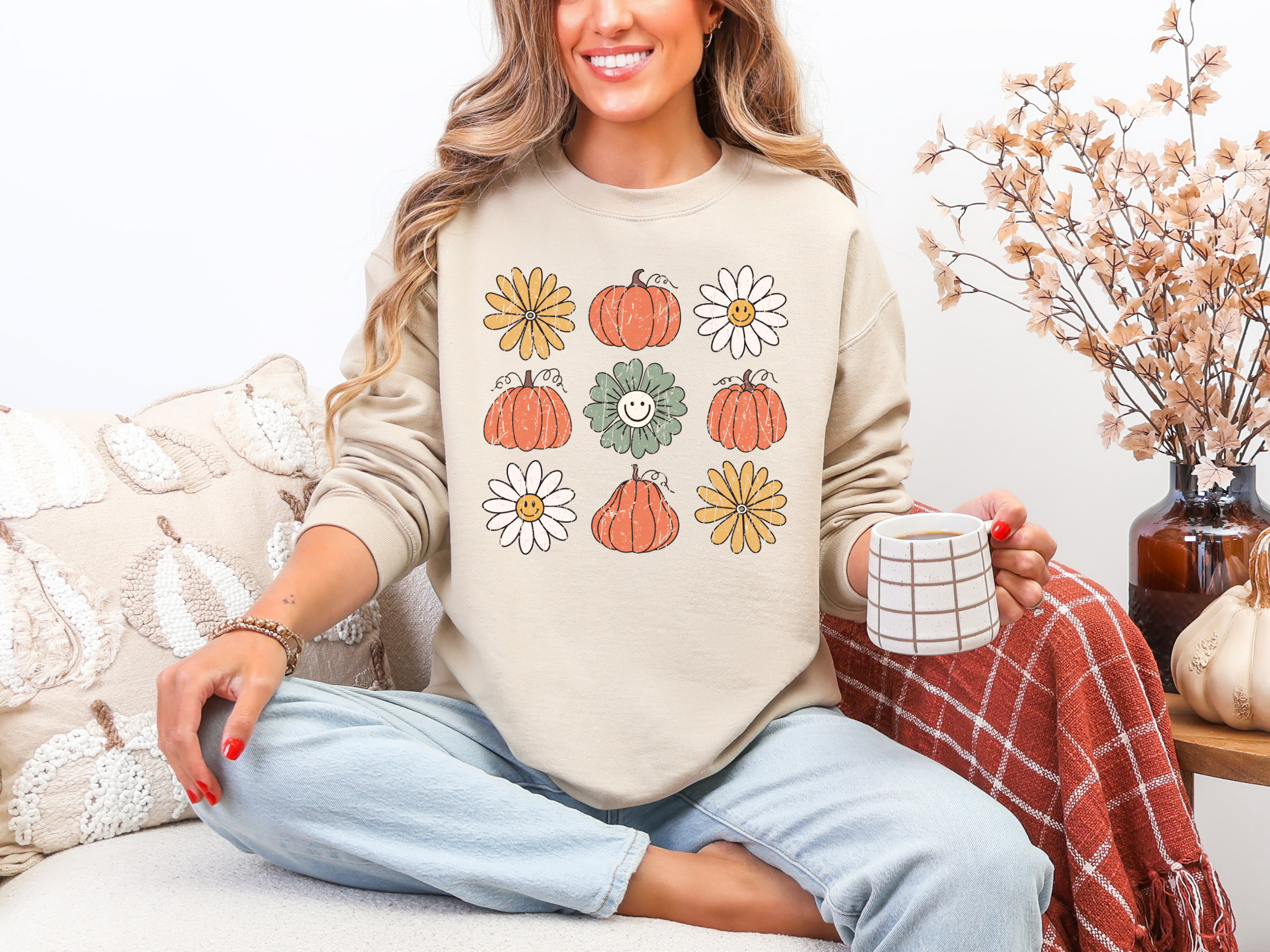 Pumpkin Flowers Retro Sweatshirt - Charming Charlie
