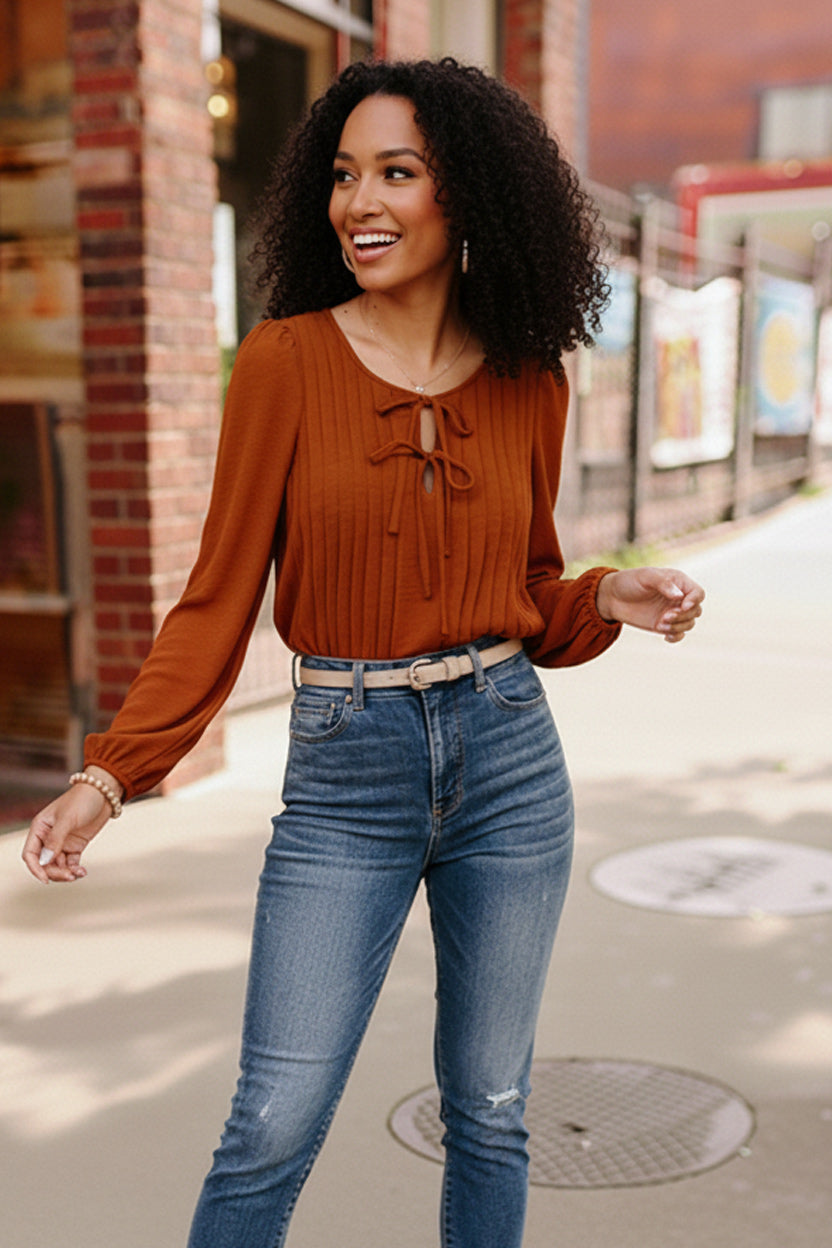Copper Charm Pleated Blouse - Charming Charlie