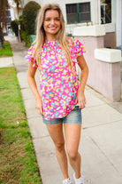 Feeling Femme in Pink Floral Print Frill Mock Neck Blouse - Charming Charlie