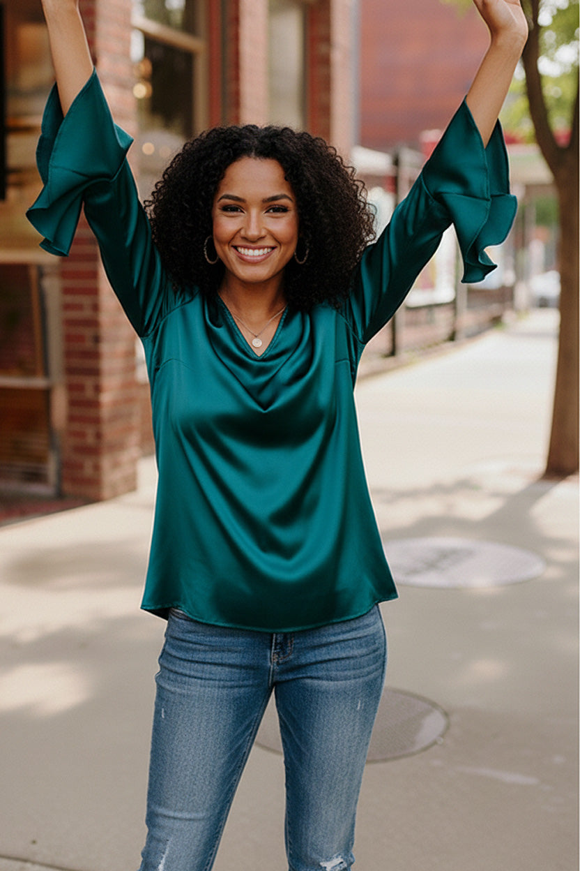 Teal Temptation Silk Blouse - Charming Charlie