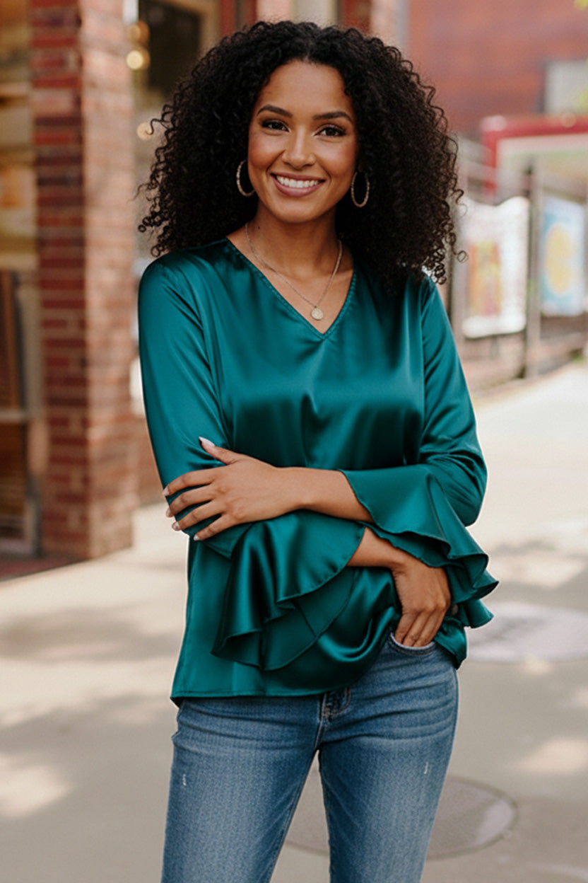 Teal Temptation Silk Blouse - Charming Charlie