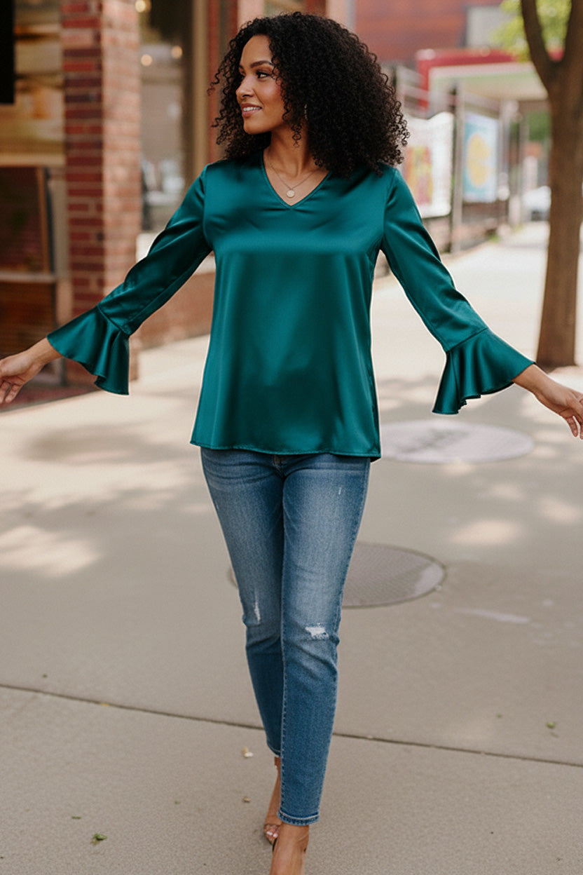 Teal Temptation Silk Blouse - Charming Charlie