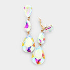 AB, Gold Teardrop Glass Crystal Drop Evening Clip On Earrings