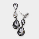 Black Diamond Teardrop Glass Crystal Drop Evening Clip On Earrings
