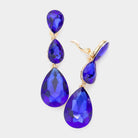Sapphire Teardrop Glass Crystal Drop Evening Clip On Earrings