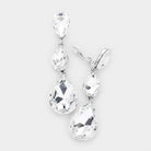 Silver Teardrop Glass Crystal Drop Evening Clip On Earrings