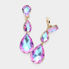 Violet Teardrop Glass Crystal Drop Evening Clip On Earrings