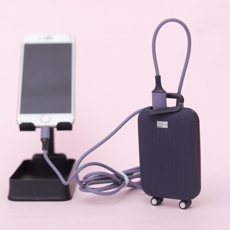Cute power bank for travel with hand warmer shaped like a suitcase in black