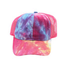 Tie Dye High Ponytail Mesh Back CC Ball Cap combines vibrant style with practical design. Featuring a colorful tie-dye pattern and a mesh back for breathability, this cap is perfect for active days. Its high ponytail opening ensures comfort and convenience for those with long hair, making it an ideal accessory for outdoor activities or casual wear. Durable and lightweight, it offers both fashion and function in one versatile piece. 
